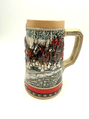 Vintage 1988 Anheuser Busch Budweiser Christmas Stein Clydesdale Hitch
